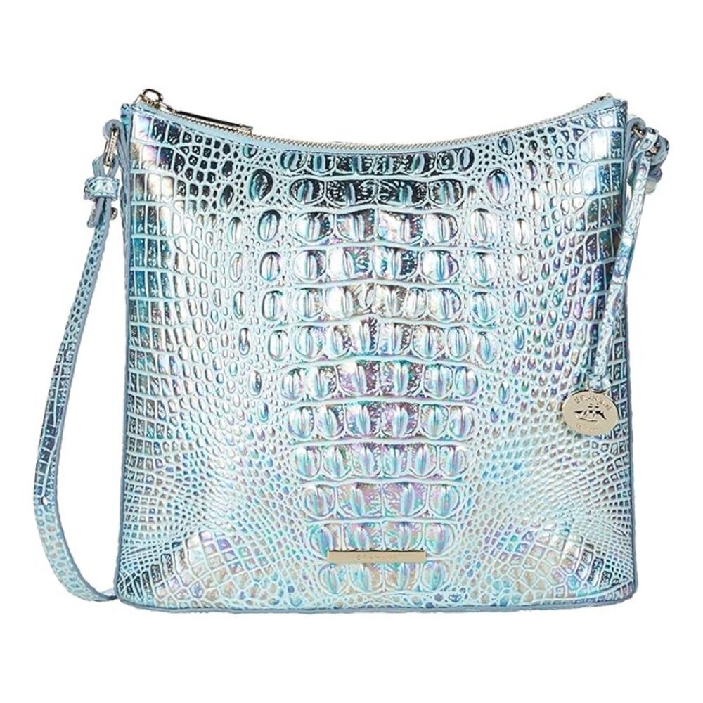 Brahmin Katie Wonderland Melbourne Iridescent Blue Croc-Embossed Shoulder Bag